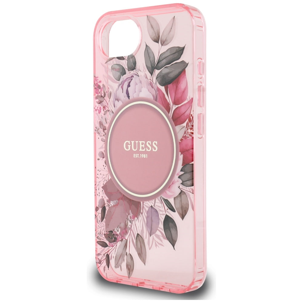 MagSafe Hülle für Apple iPhone 17e / 16e, Guess, IML Flowers, Rosa