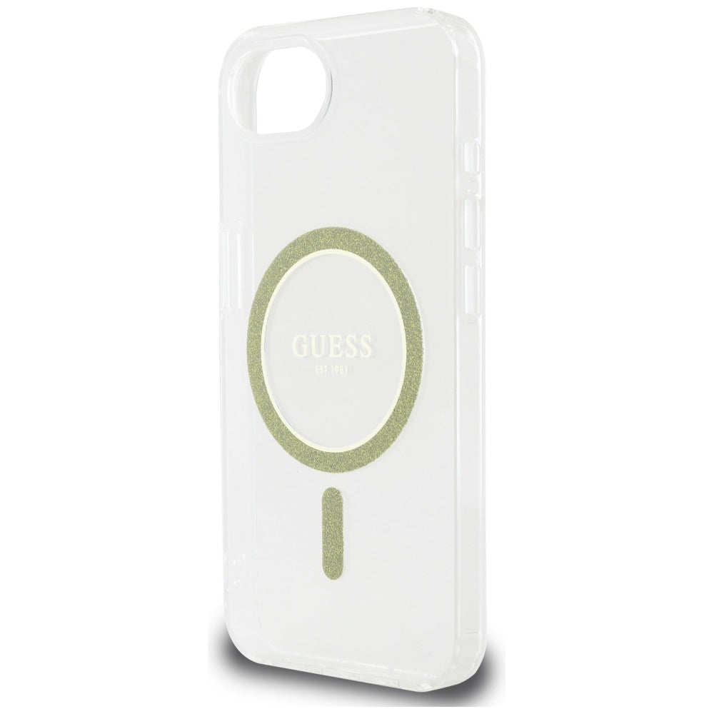 MagSafe Hülle für Apple iPhone 17e / 16e, Guess, IML Glitter Circle, Transparent