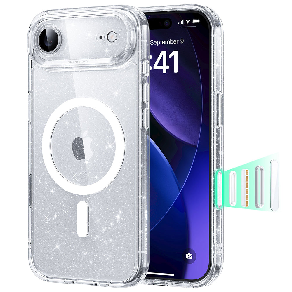 MagSafe Case for Apple iPhone 17 Air, ESR, Classic Hybrid Shimmer, Transparent