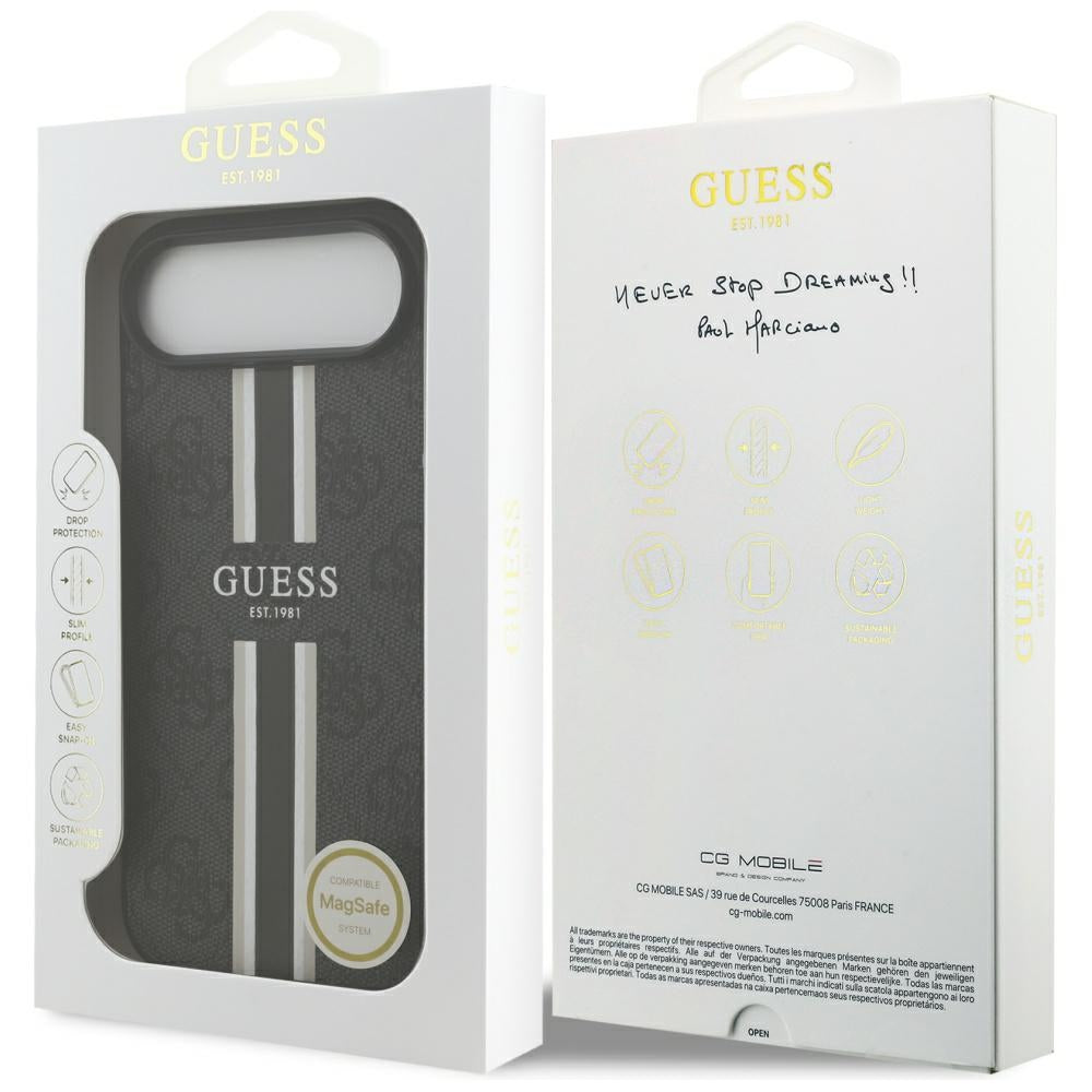 MagSafe Hülle für Apple iPhone 17 Air, Guess, 4G Printed Stripes, Schwarz