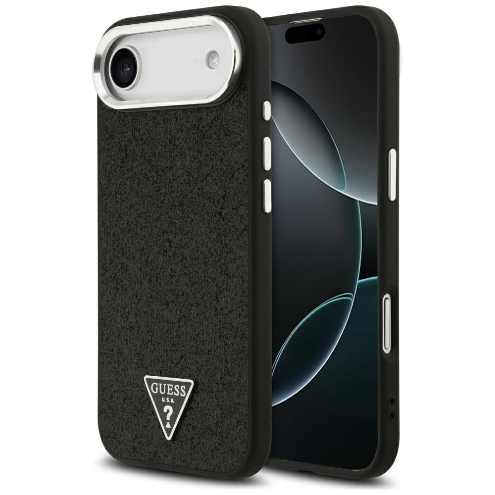MagSafe Hülle für Apple iPhone 17 Air, Guess, Glitter Triangle Logo, Schwarz