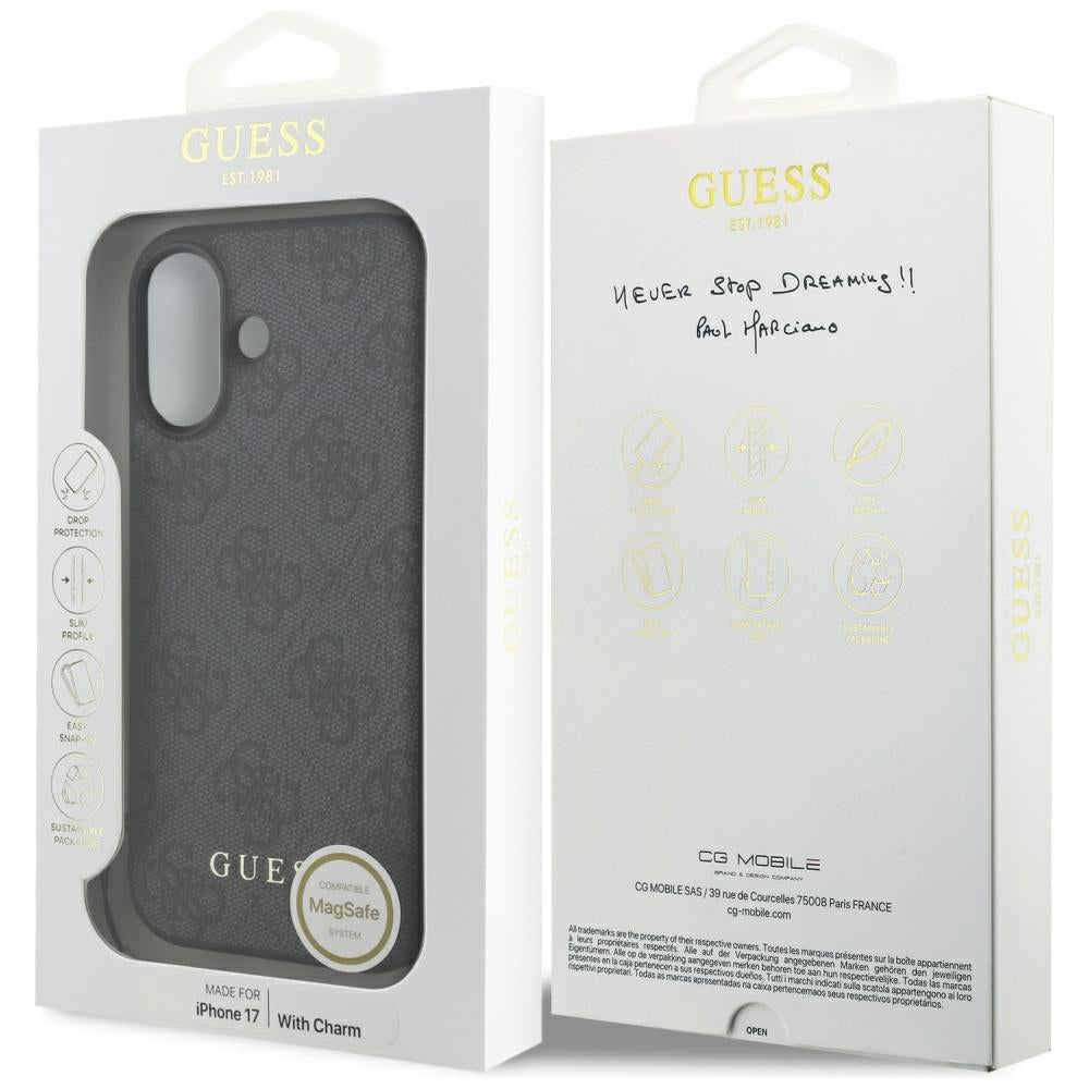 MagSafe Case for Apple iPhone 17, Guess, 4G Charm Cradle, Black