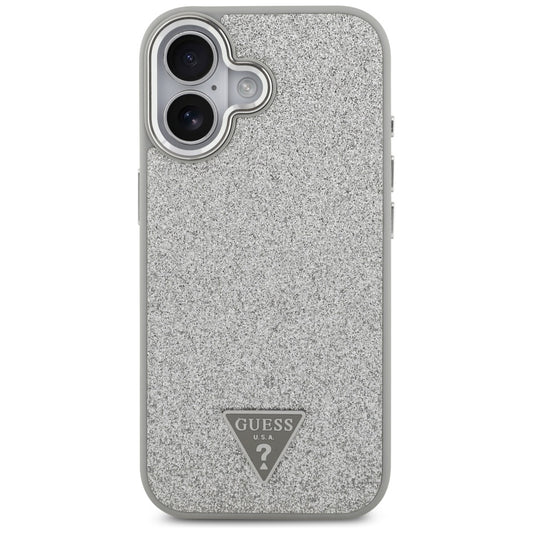 MagSafe Hülle für Apple iPhone 17, Guess, Glitter Triangle Logo, Silber