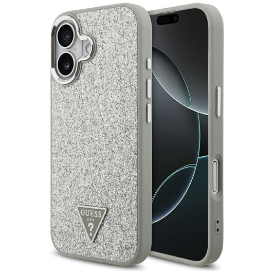 MagSafe Hülle für Apple iPhone 17, Guess, Glitter Triangle Logo, Silber