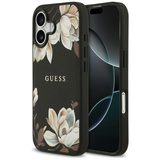 MagSafe Hülle für Apple iPhone 17, Guess, Grained Flowers, Schwarz
