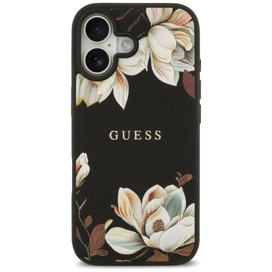 MagSafe Hülle für Apple iPhone 17, Guess, Grained Flowers, Schwarz
