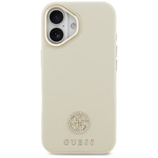 MagSafe Hülle für Apple iPhone 17, Guess, Grained Strass Logo, Beige