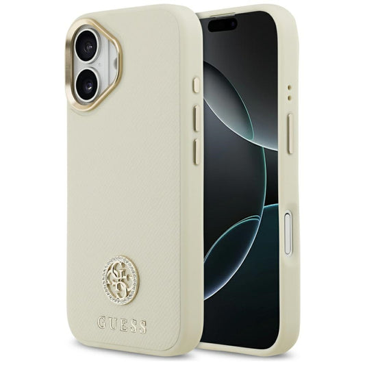 MagSafe Hülle für Apple iPhone 17, Guess, Grained Strass Logo, Beige