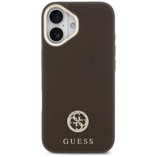 MagSafe Hülle für Apple iPhone 17, Guess, Grained Strass Logo, Braun