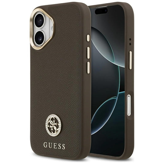 MagSafe Hülle für Apple iPhone 17, Guess, Grained Strass Logo, Braun