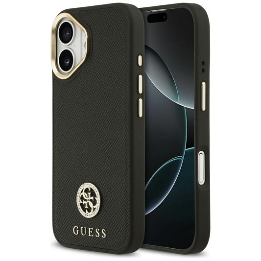 MagSafe Hülle für Apple iPhone 17, Guess, Grained Strass Logo, Schwarz