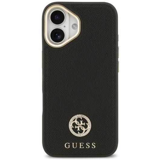 MagSafe Hülle für Apple iPhone 17, Guess, Grained Strass Logo, Schwarz
