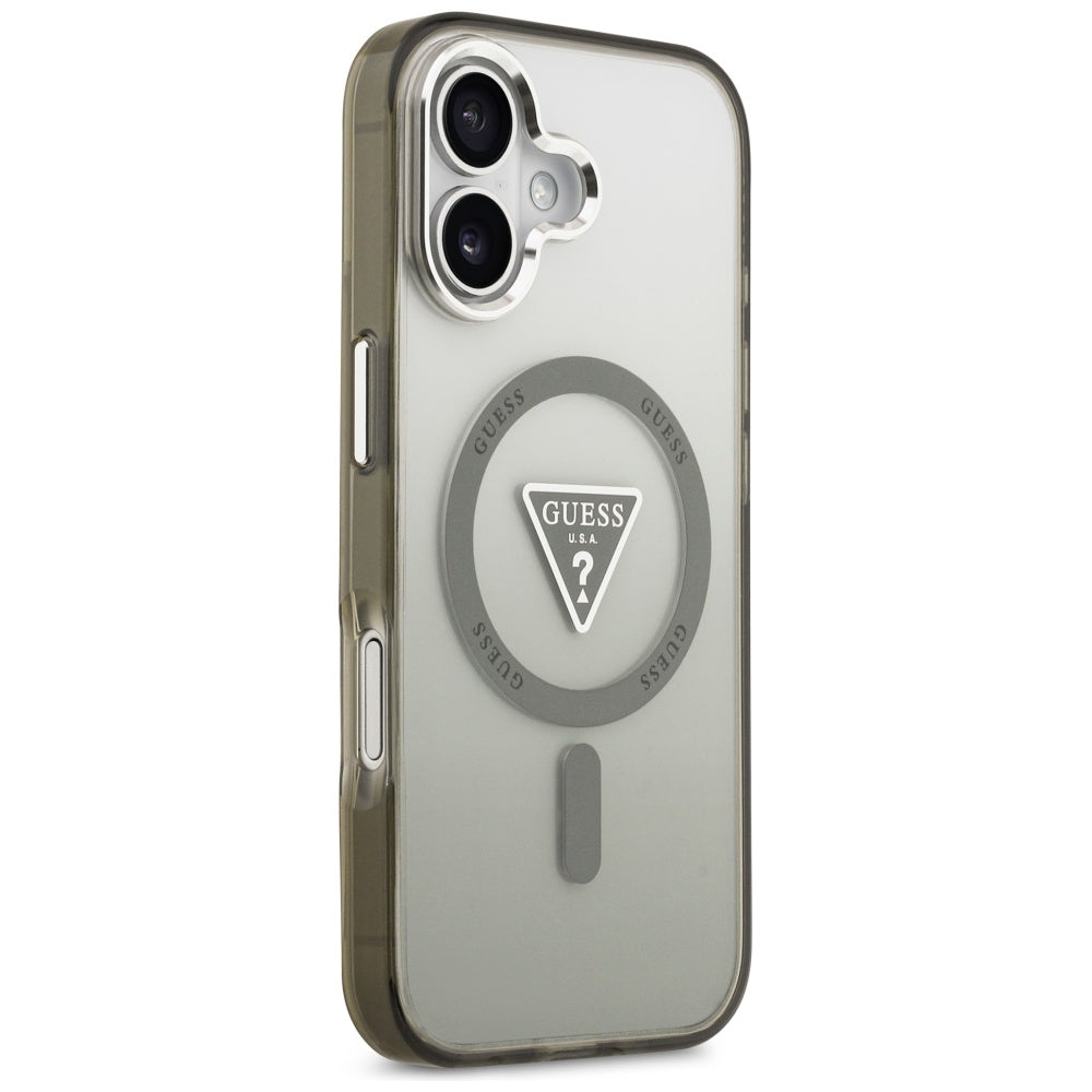 MagSafe Hülle für Apple iPhone 17, Guess, IML Gradient Triangle Logo, Silber Khaki