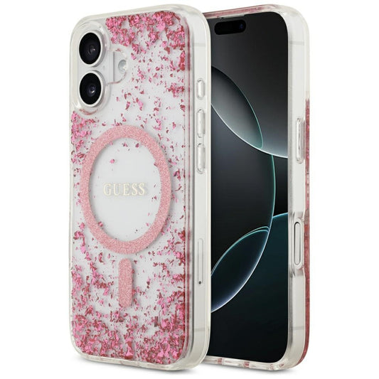 MagSafe Hülle für Apple iPhone 17, Guess, Resin Bottom Glitter, Rosa