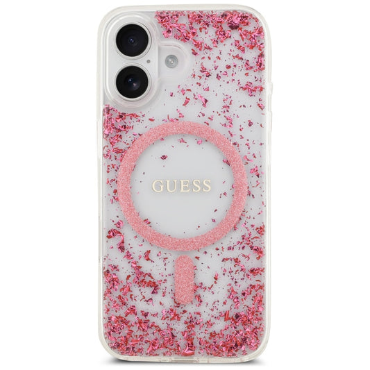 MagSafe Hülle für Apple iPhone 17, Guess, Resin Bottom Glitter, Rosa