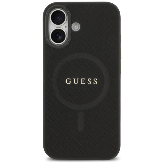 MagSafe Hülle für Apple iPhone 17, Guess, Saffiano Classic Logo, Schwarz