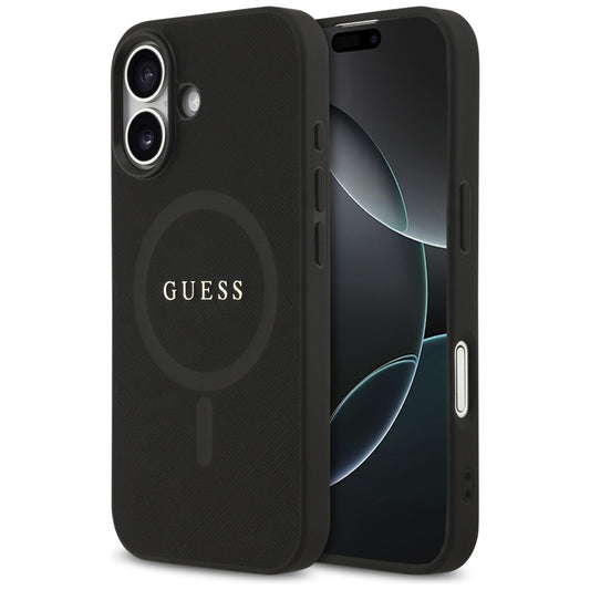 MagSafe Hülle für Apple iPhone 17, Guess, Saffiano Classic Logo, Schwarz