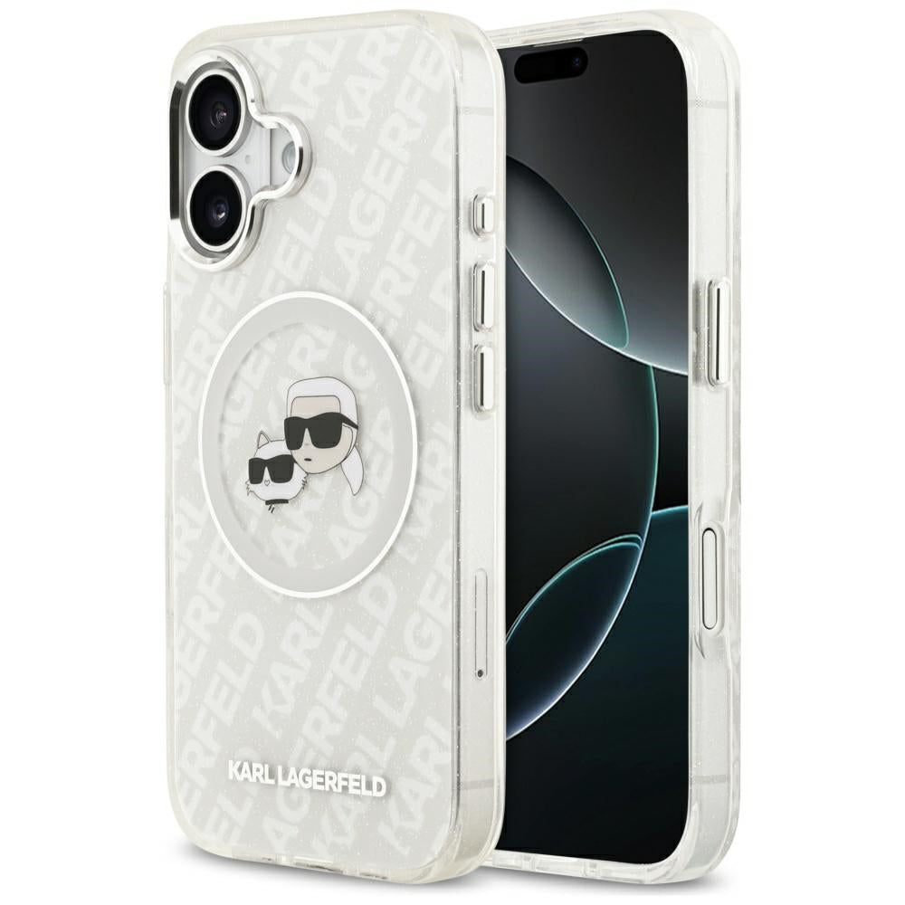 MagSafe Hülle für Apple iPhone 17, Karl Lagerfeld, IML Glitter Karl & Choupette's Heads, Grau