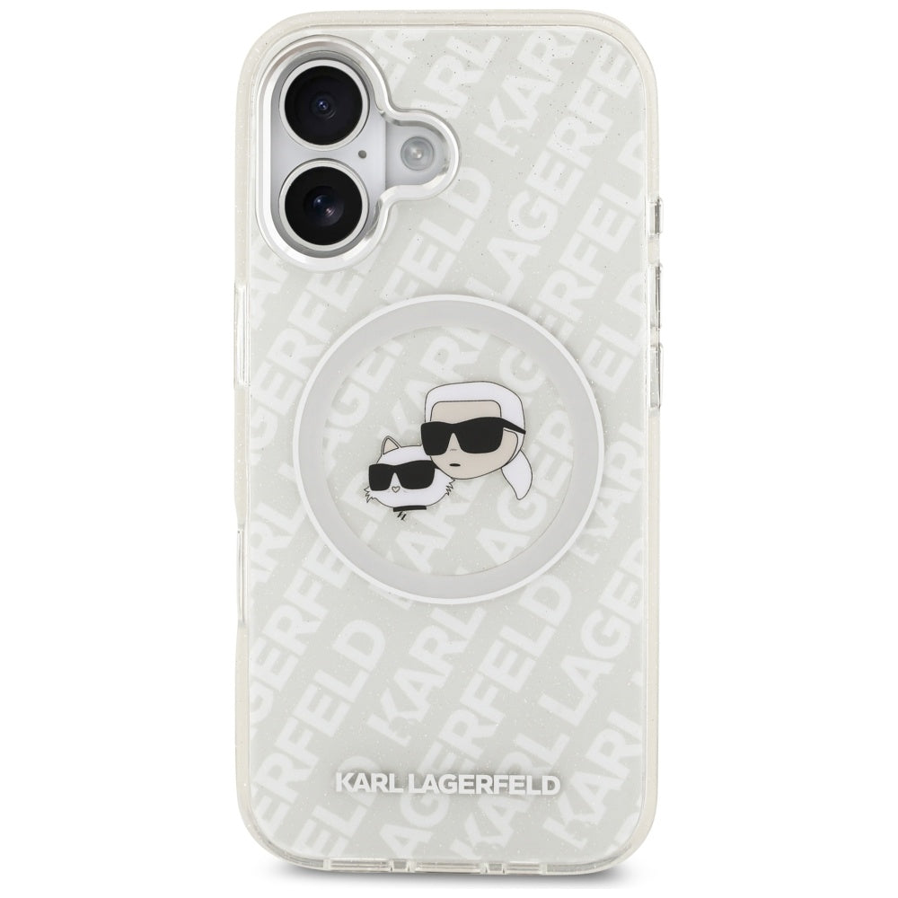 MagSafe Hülle für Apple iPhone 17, Karl Lagerfeld, IML Glitter Karl & Choupette's Heads, Grau