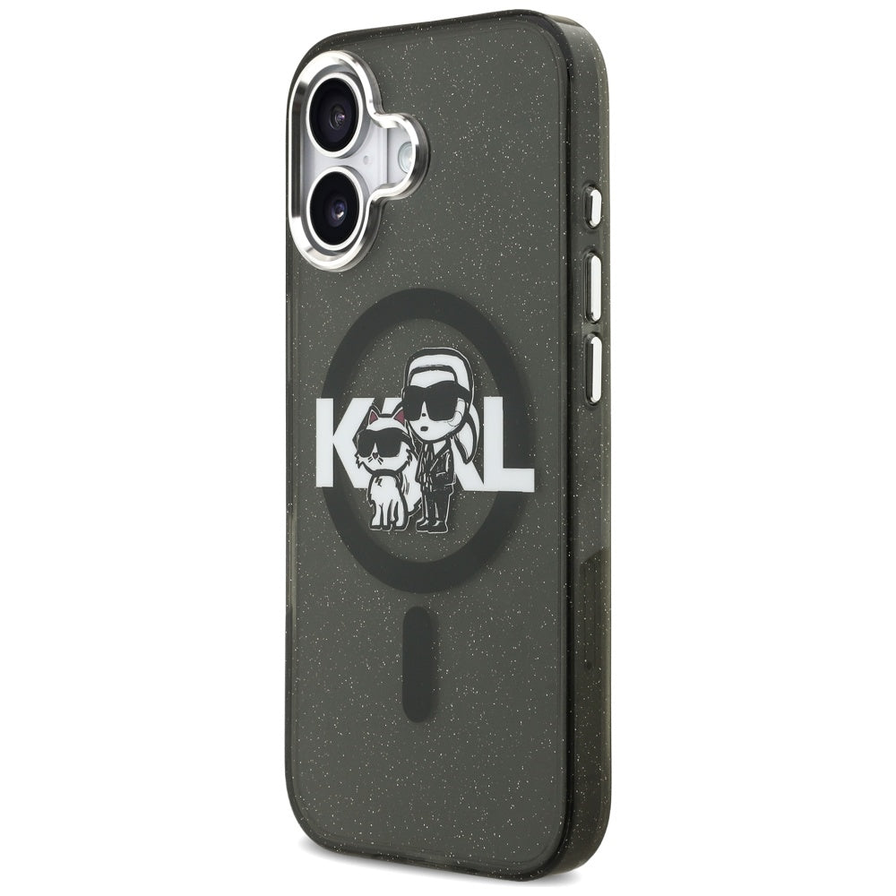 MagSafe Hülle für Apple iPhone 17, Karl Lagerfeld, IML Sketch Logo Glitter Karl & Choupette, Schwarz
