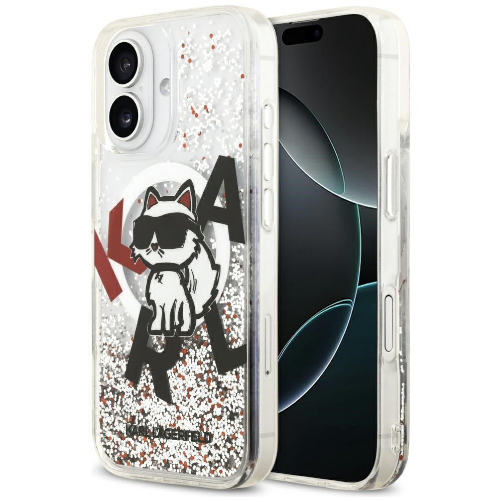 MagSafe Hülle für Apple iPhone 17, Karl Lagerfeld, Liquid Glitter Choupette Logo, Transparent