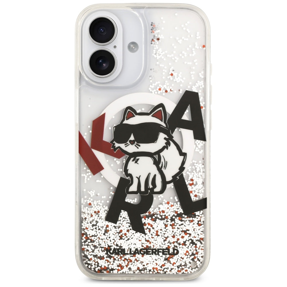 MagSafe Hülle für Apple iPhone 17, Karl Lagerfeld, Liquid Glitter Choupette Logo, Transparent