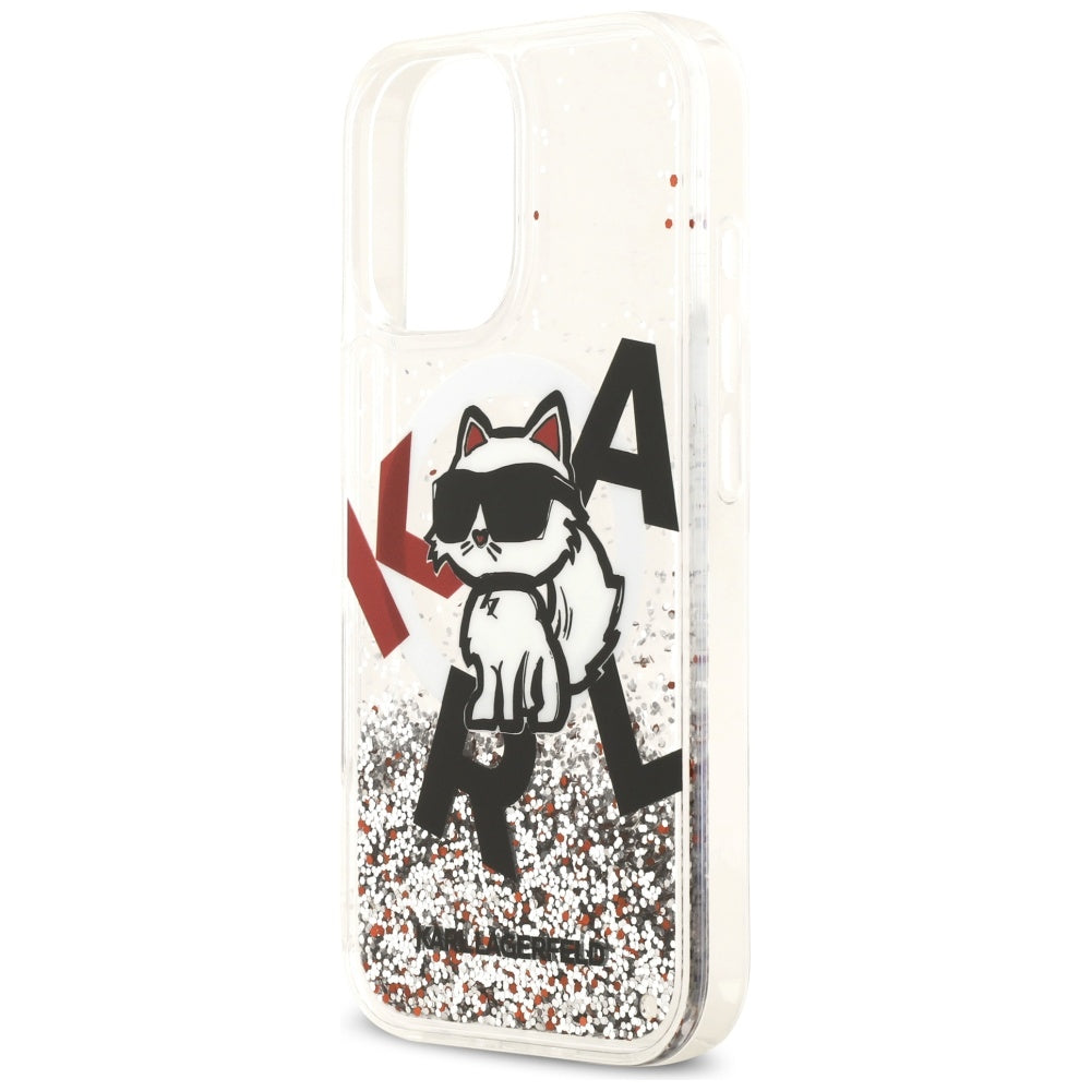MagSafe Hülle für Apple iPhone 17, Karl Lagerfeld, Liquid Glitter Choupette Logo, Transparent
