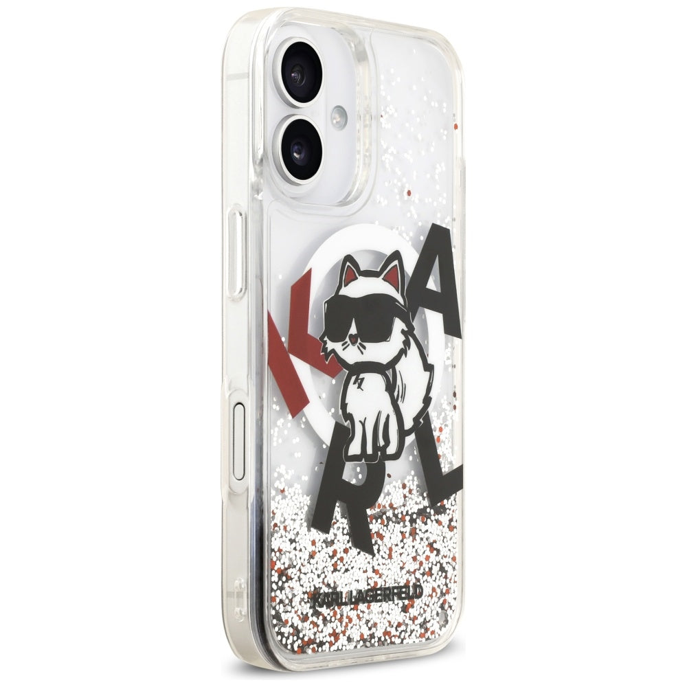 MagSafe Hülle für Apple iPhone 17, Karl Lagerfeld, Liquid Glitter Choupette Logo, Transparent