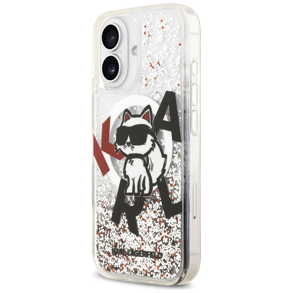 MagSafe Hülle für Apple iPhone 17, Karl Lagerfeld, Liquid Glitter Choupette Logo, Transparent