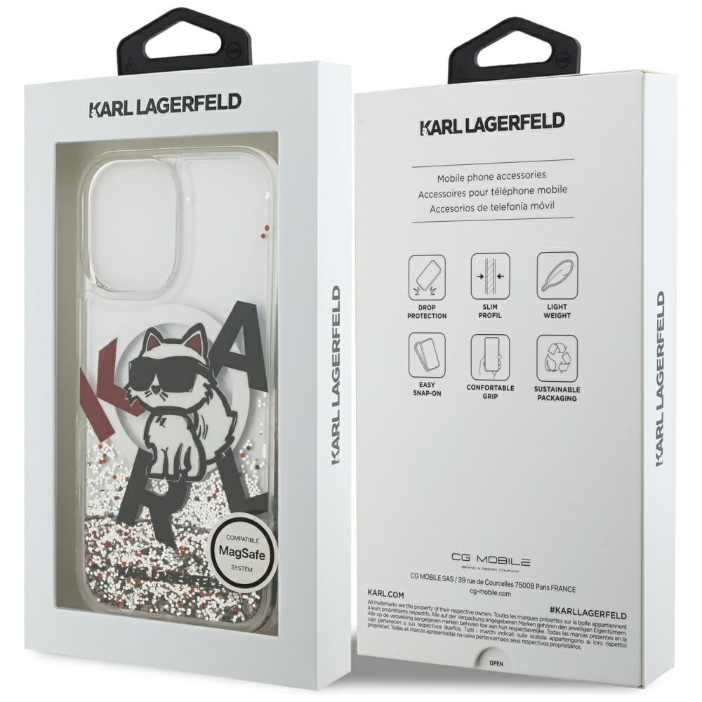 MagSafe Hülle für Apple iPhone 17, Karl Lagerfeld, Liquid Glitter Choupette Logo, Transparent
