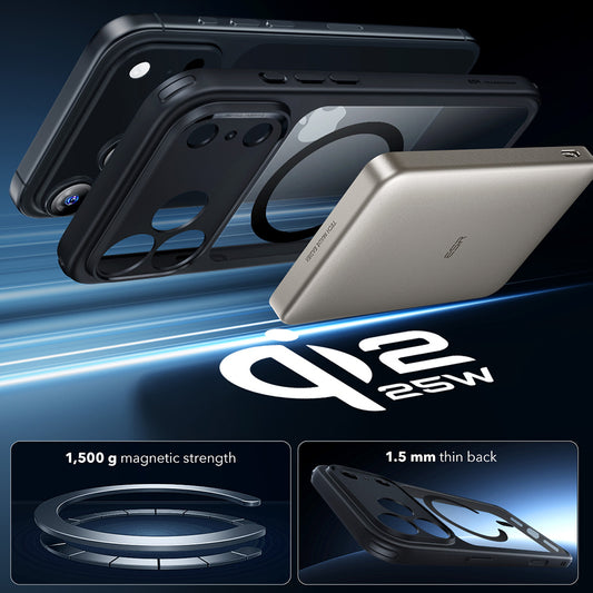 MagSafe Hülle für Apple iPhone 17 Pro, ESR, Classic Hybrid, Schwarz Transparent