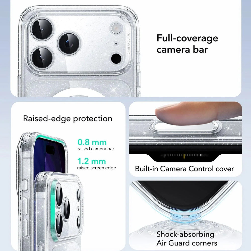 MagSafe Hülle für Apple iPhone 17 Pro, ESR, Classic Hybrid Shimmer, Transparent
