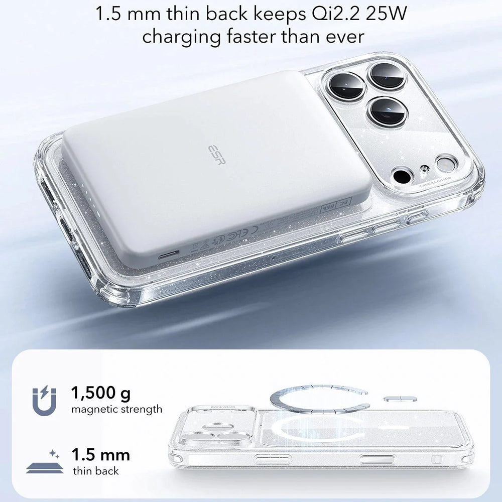 MagSafe Hülle für Apple iPhone 17 Pro, ESR, Classic Hybrid Shimmer, Transparent
