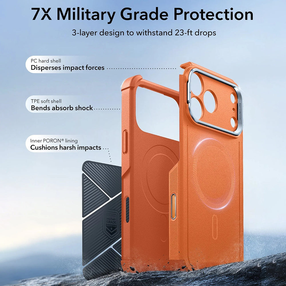MagSafe Hülle für Apple iPhone 17 Pro, ESR, Cyber Armor Kickstand, Orange