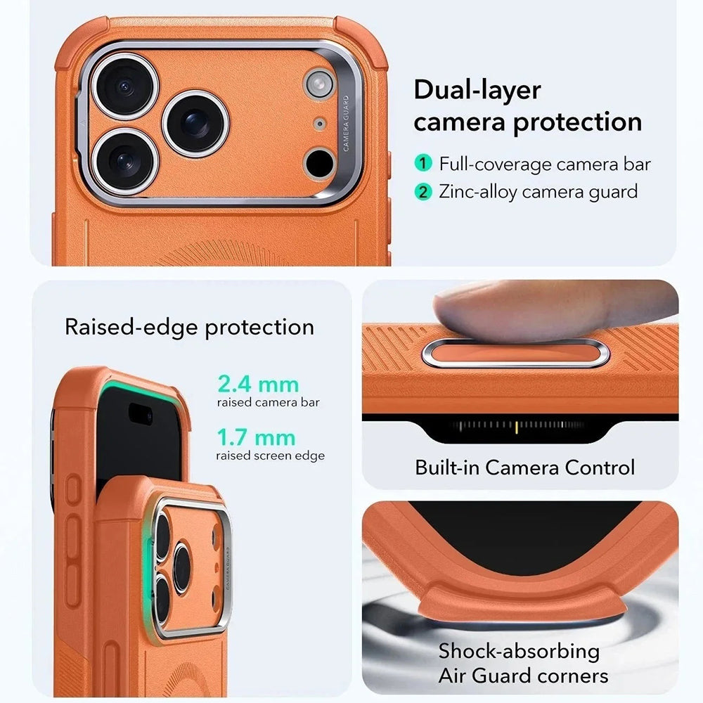 MagSafe Hülle für Apple iPhone 17 Pro, ESR, Cyber Armor Kickstand, Orange