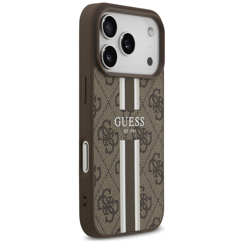 MagSafe Hülle für Apple iPhone 17 Pro, Guess, 4G Printed Stripes, Braun