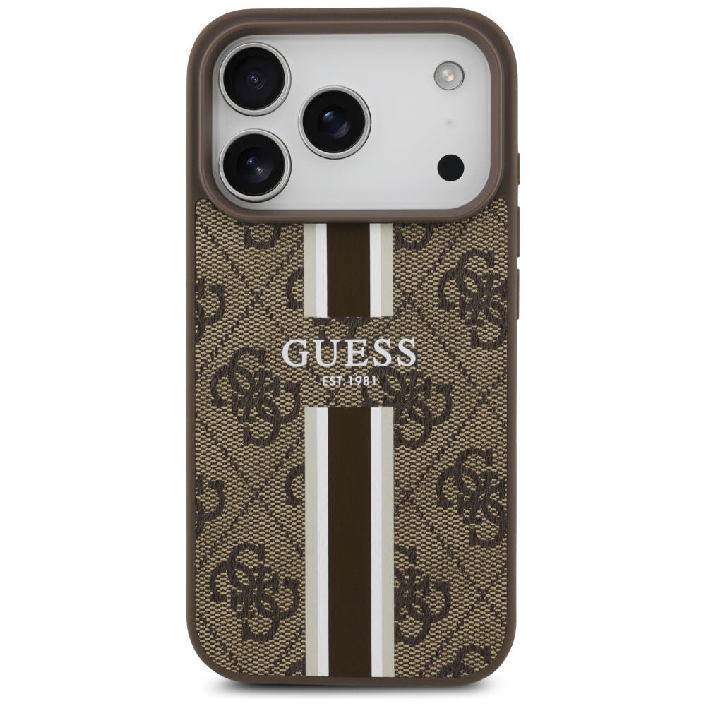 MagSafe Hülle für Apple iPhone 17 Pro, Guess, 4G Printed Stripes, Braun