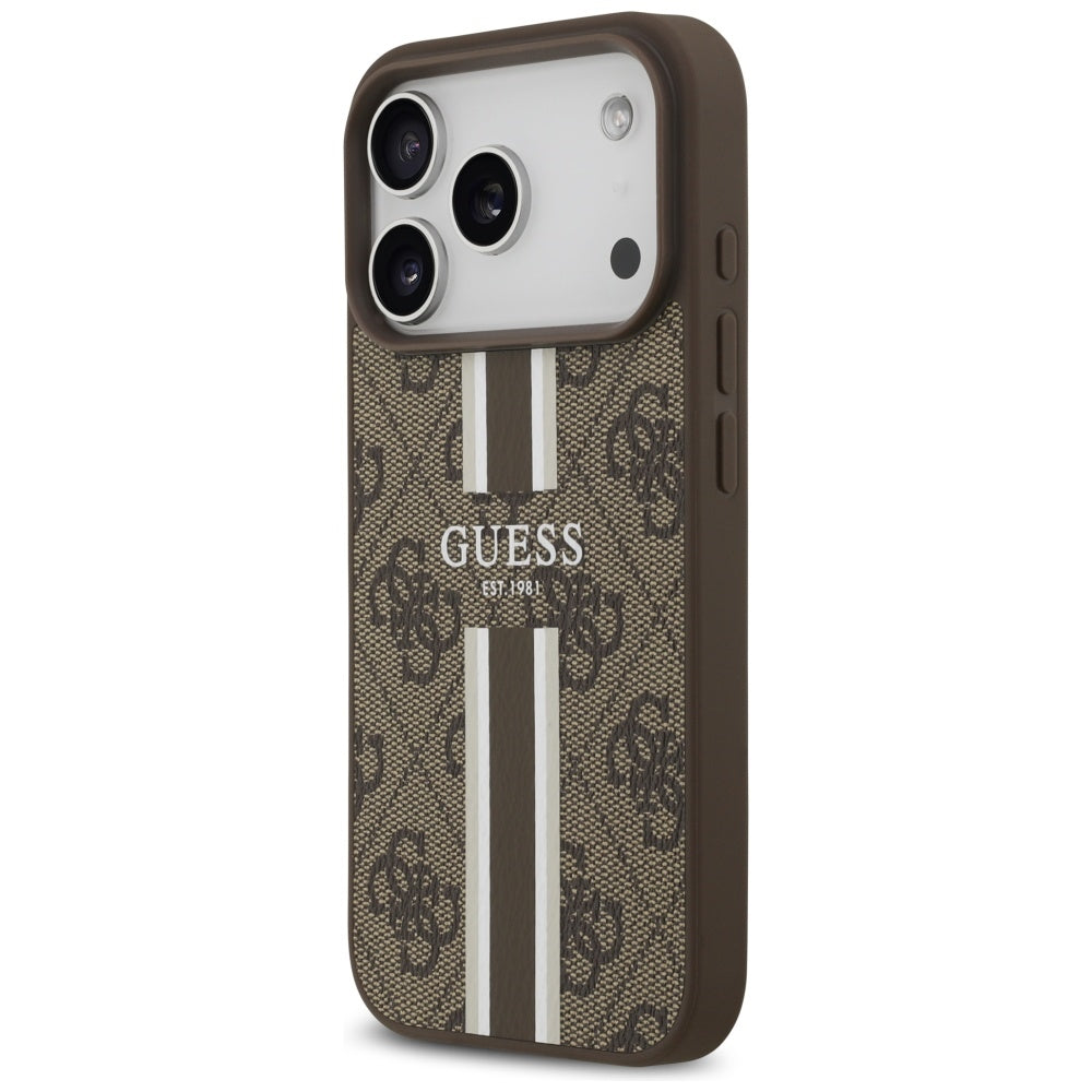 MagSafe Hülle für Apple iPhone 17 Pro, Guess, 4G Printed Stripes, Braun