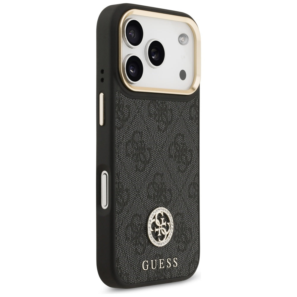 MagSafe Hülle für Apple iPhone 17 Pro, Guess, 4G Strass Logo mit großem Band, Schwarz