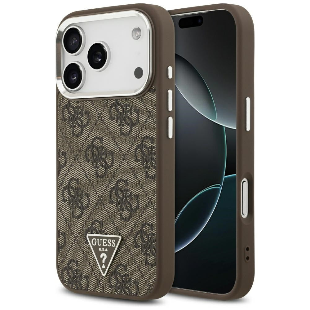 MagSafe Case for Apple iPhone 17 Pro, Guess, 4G Triangle Logo, Silver Brown