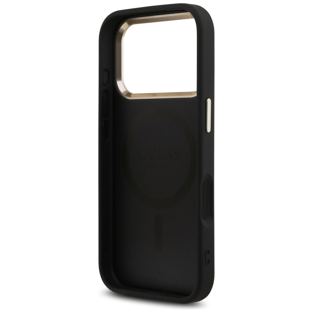 MagSafe Hülle für Apple iPhone 17 Pro, Guess, 4G Triangle Logo, Schwarz Gold