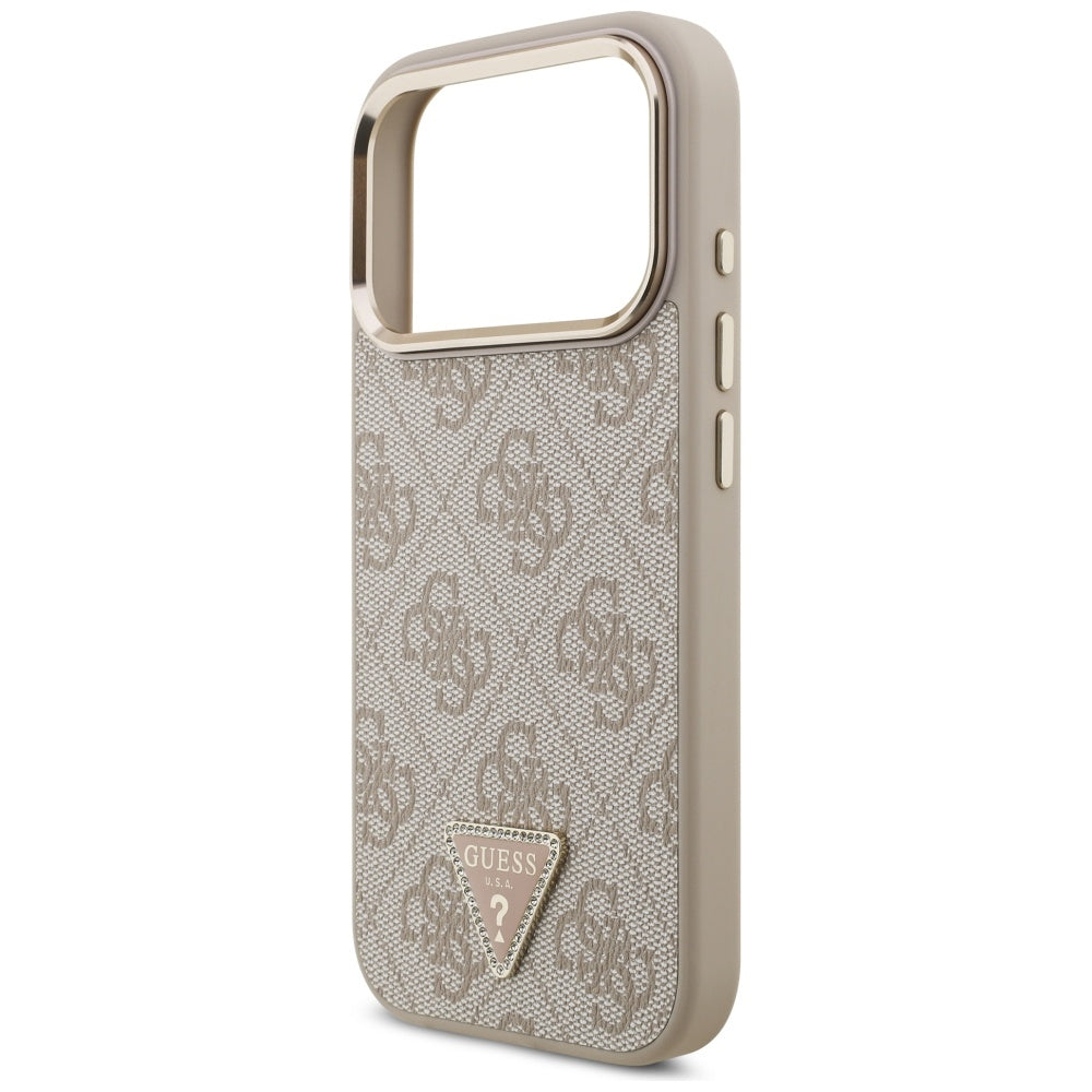 MagSafe Case for Apple iPhone 17 Pro, Guess, 4G Triangle Logo, Golden Pink