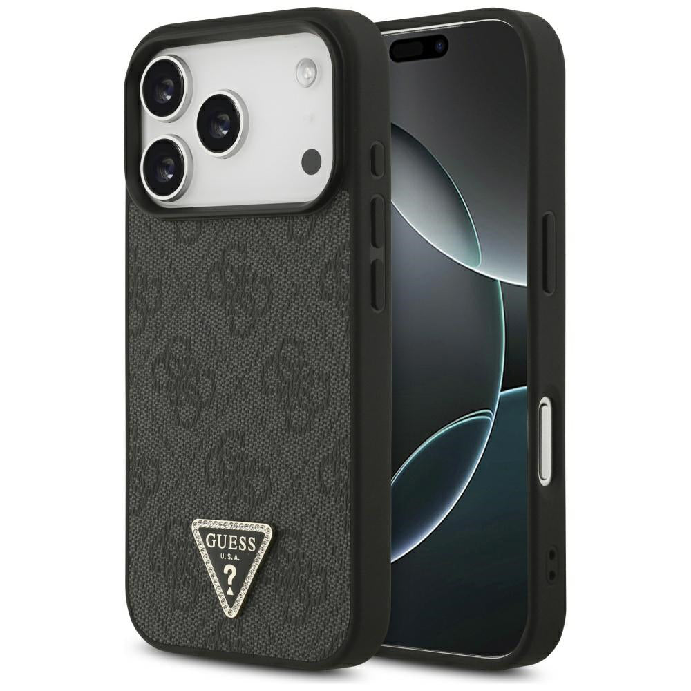 MagSafe Hülle für Apple iPhone 17 Pro, Guess, 4G Triangle Strass, Schwarz