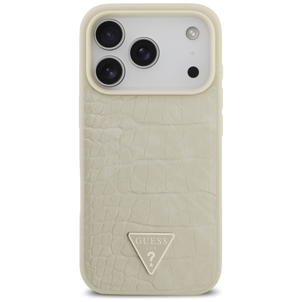 MagSafe Case for Apple iPhone 17 Pro, Guess, Croco Triangle Logo, Gold
