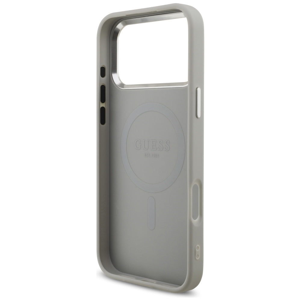 MagSafe Case for Apple iPhone 17 Pro, Guess, Glitter Triangle Logo, Silver