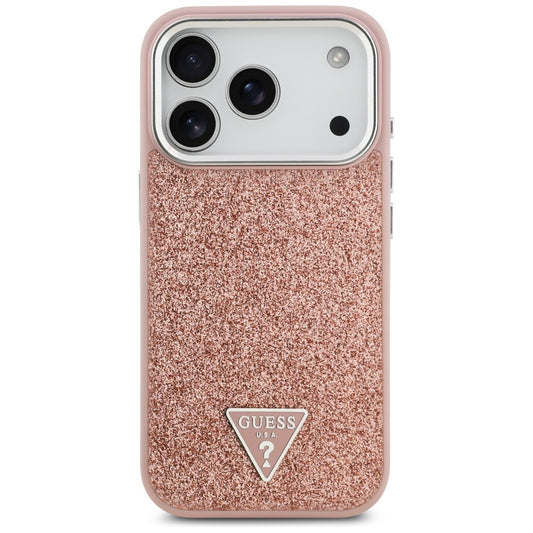 MagSafe Hülle für Apple iPhone 17 Pro, Guess, Glitter Triangle Logo, Rosa