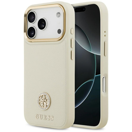 MagSafe Hülle für Apple iPhone 17 Pro, Guess, Grained Strass Logo, Beige