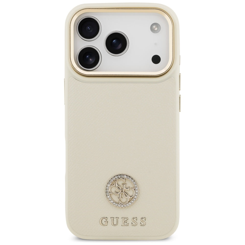 MagSafe Hülle für Apple iPhone 17 Pro, Guess, Grained Strass Logo, Beige