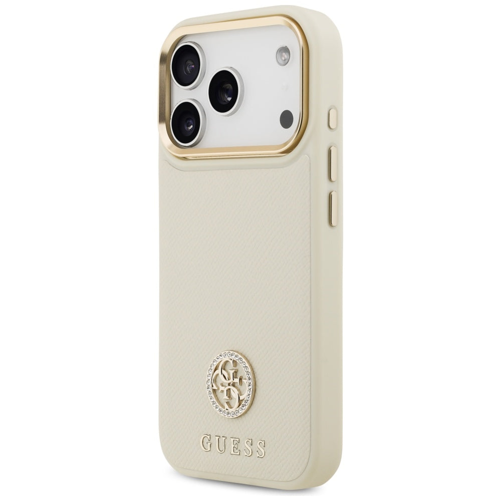 MagSafe Hülle für Apple iPhone 17 Pro, Guess, Grained Strass Logo, Beige