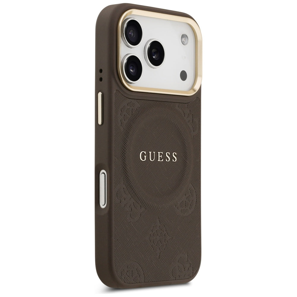 MagSafe Hülle für Apple iPhone 17 Pro, Guess, Peony Hot Stamp, Braun